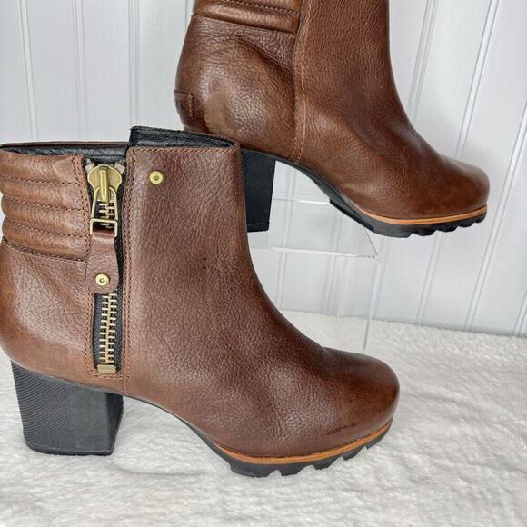 Sorel Sz 10 Womens Danica Boot Waterproof Brown Leather Block Heel Lug Bootie - Picture 2 of 14